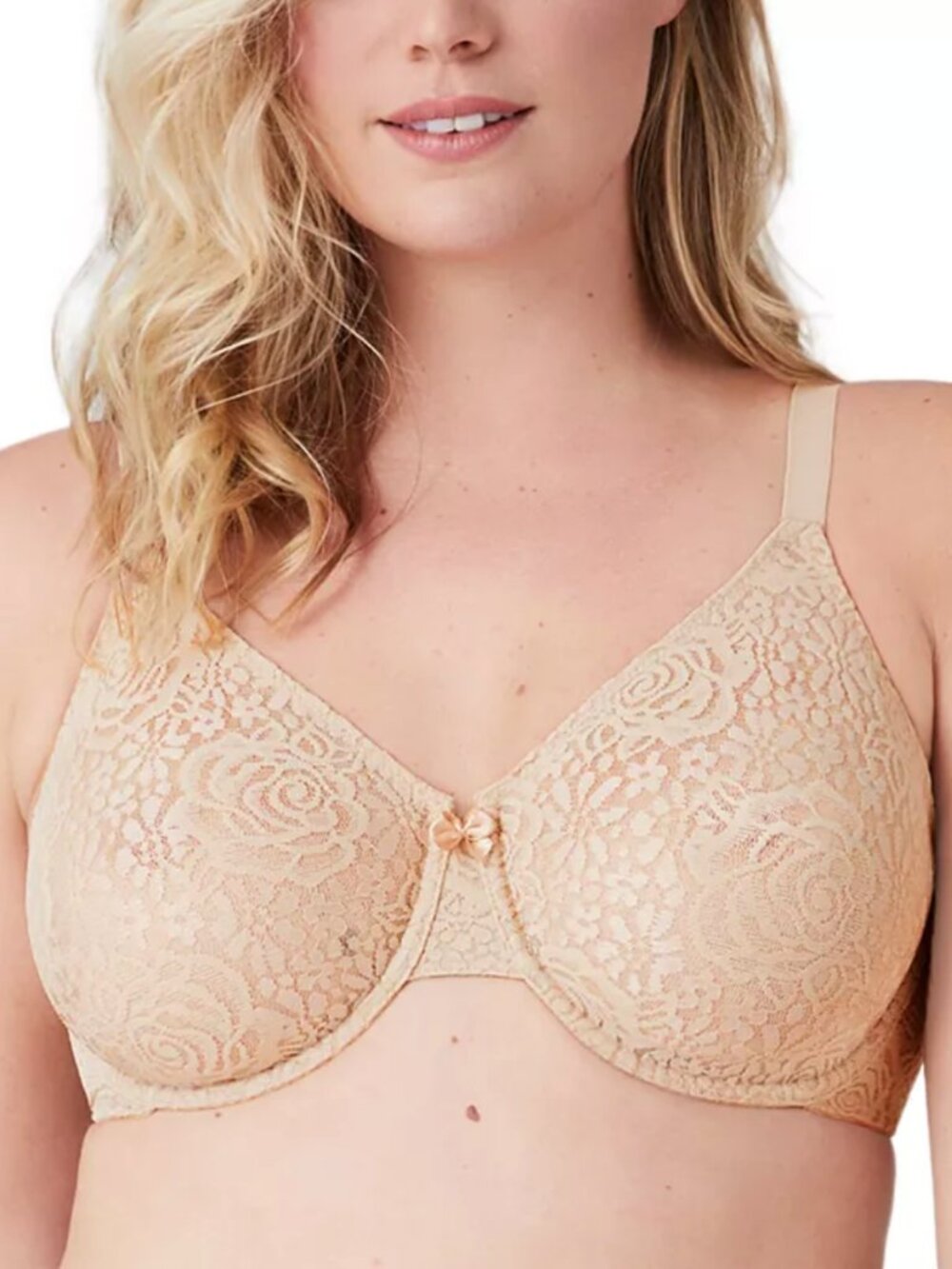 Wacoal 851205 Halo Lace Molded Underwire Bra Unlined Stretch Floral Beige 36B